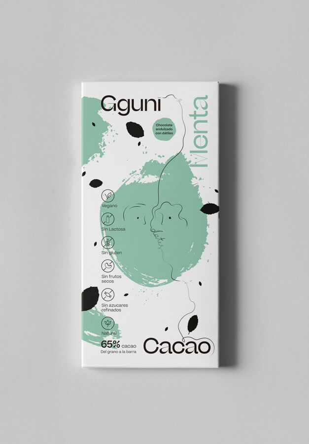 65% Chocolate with mint, sweetened with dates. Vegan. 